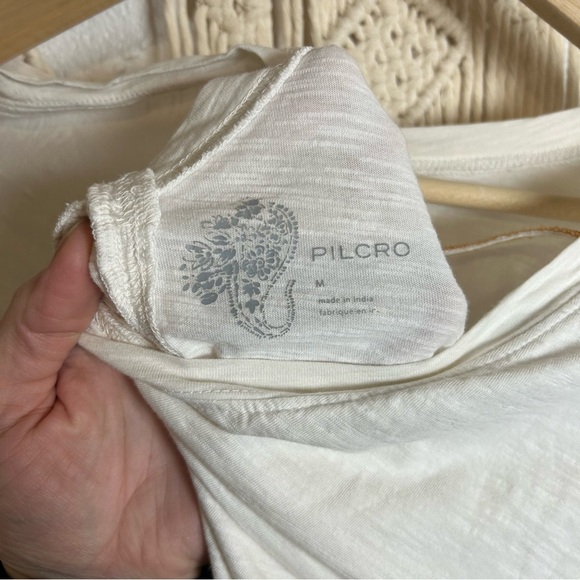 Anthro Pilcro Ivory Cotton Ruffle Shoulder Tee Coquette Cottagecore Women Medium - Picture 8 of 9